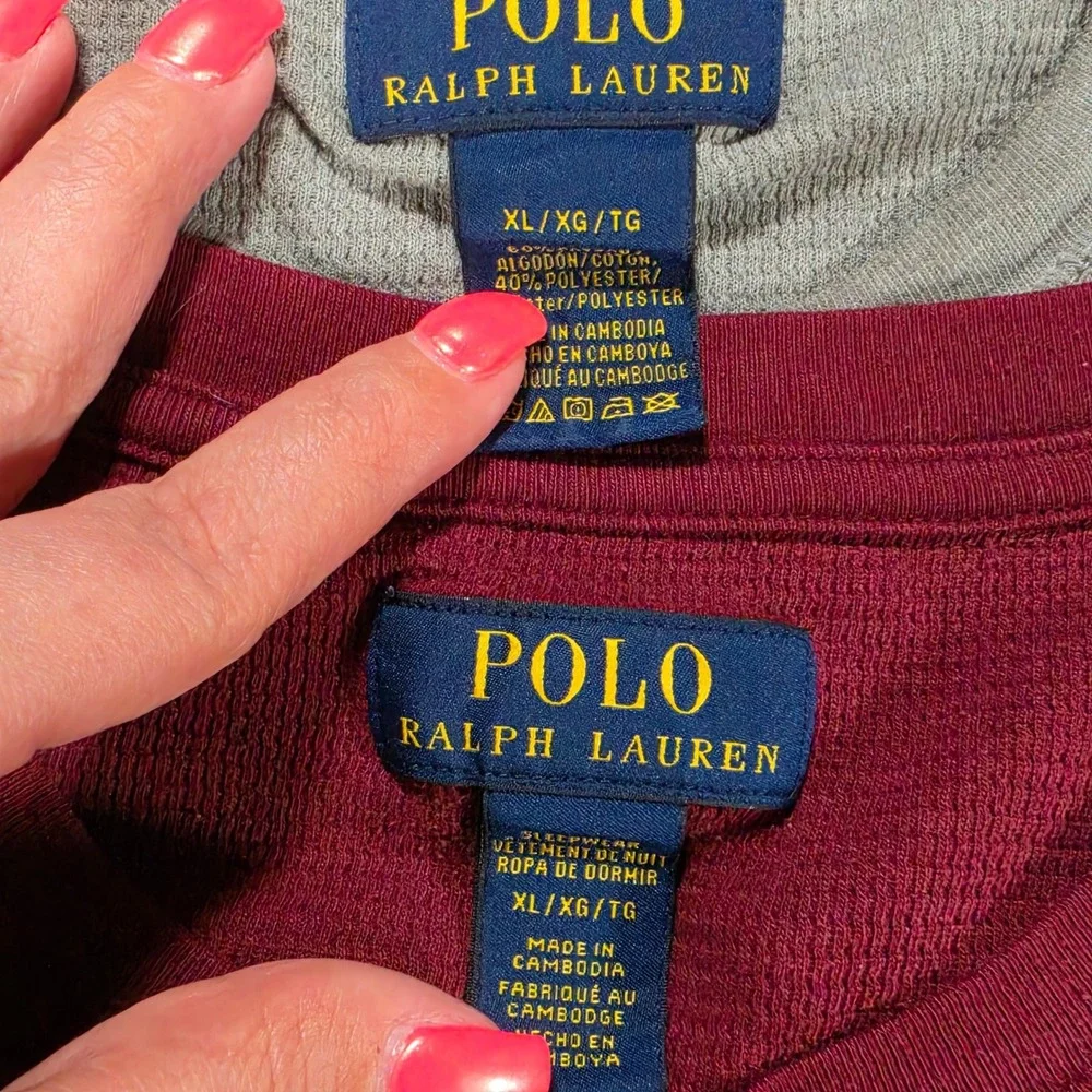 Polo Ralph Lauren Men 2PK Waffle Knit Thermal Shirt XL Burgundy Gray Long Sleeve